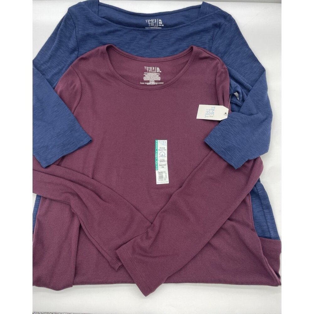 Time and Tru Lot Of 2 Women's XL Top‎ Tee Henley Long Sleeves Casual Y2K Travel